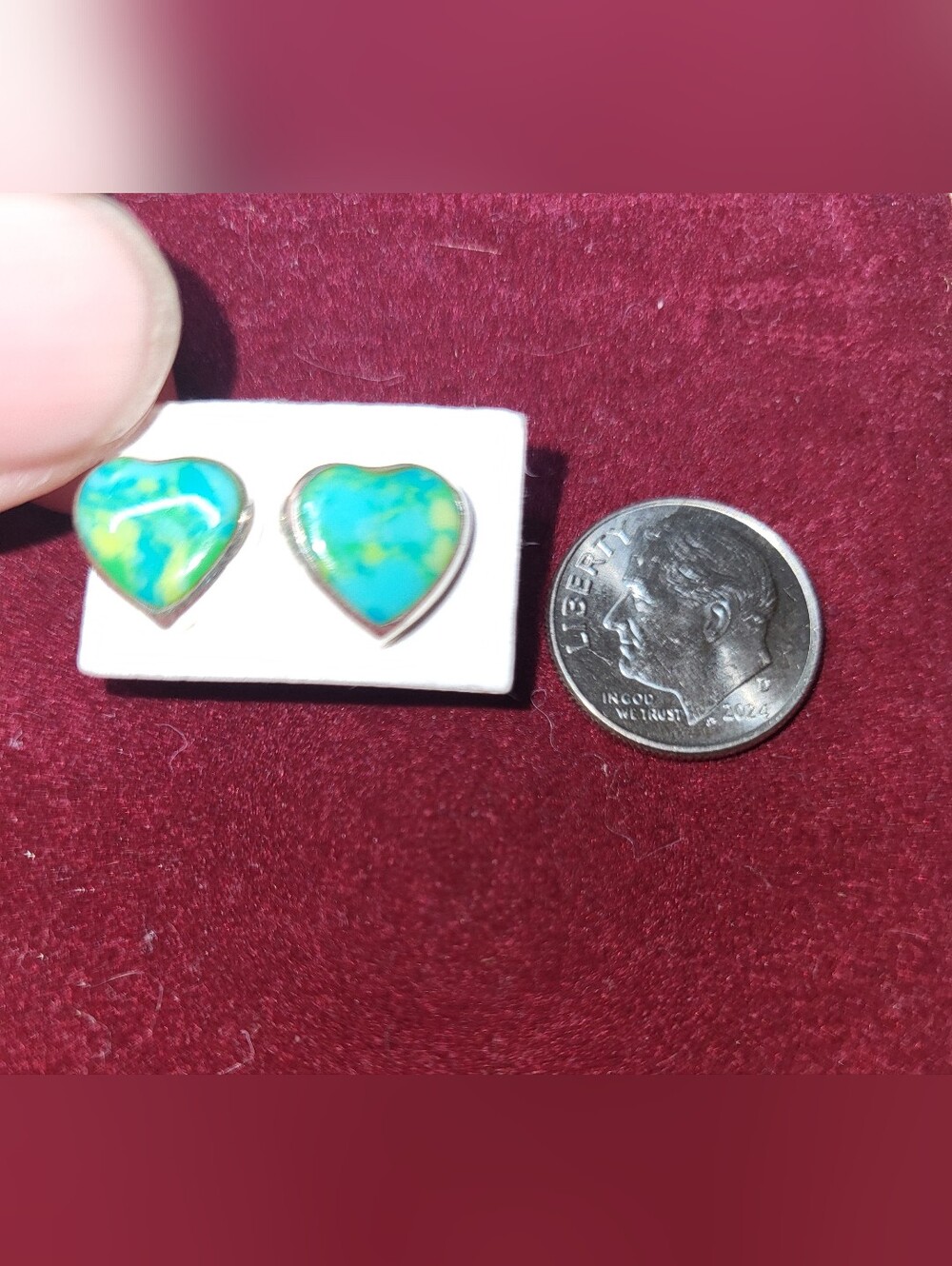925 Sterling W/ Enamel Heart-Shaped Turquoise-Blue Stud Earrings